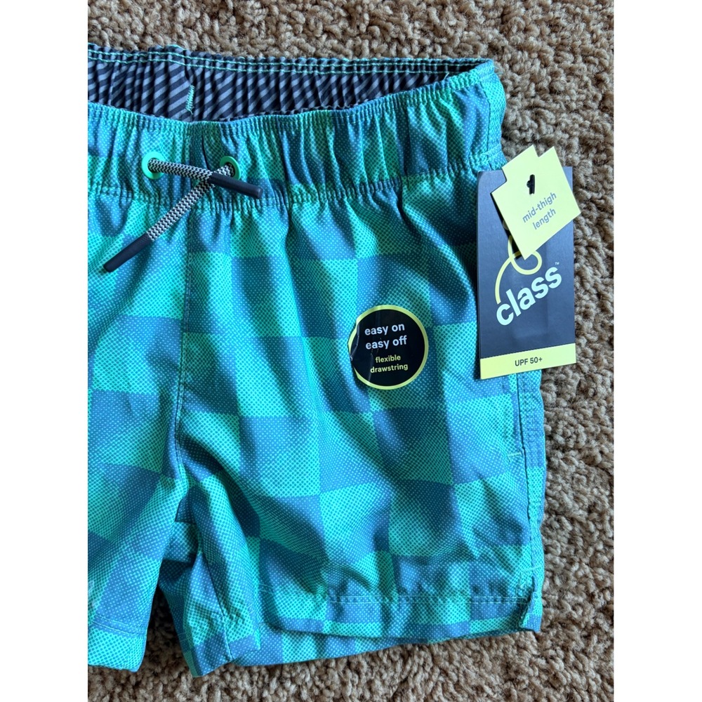 Cat & Jack Green Checkered Swim Trunk Shorts Built In Briefs Boys 4/5 NEW NWT - Picture 3 of 8